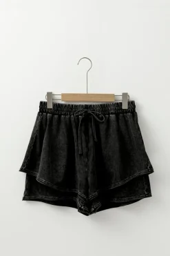 Best Dear-Lover Mineral Wash French Terry High Waist Casual Shorts Black