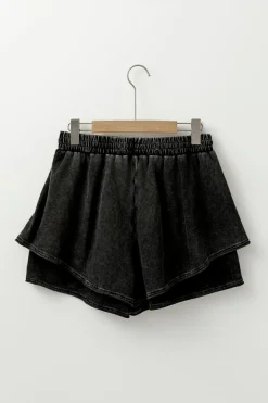 Best Dear-Lover Mineral Wash French Terry High Waist Casual Shorts Black