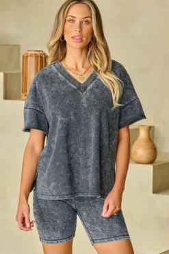 Online Dear-Lover Mineral Washed Oversized T Shirt and Shorts Set Black