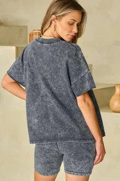 Online Dear-Lover Mineral Washed Oversized T Shirt and Shorts Set Black