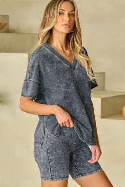 Online Dear-Lover Mineral Washed Oversized T Shirt and Shorts Set Black