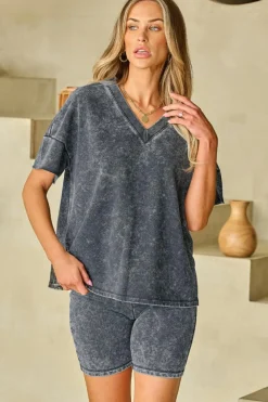 Online Dear-Lover Mineral Washed Oversized T Shirt and Shorts Set Black