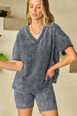 Online Dear-Lover Mineral Washed Oversized T Shirt and Shorts Set Black