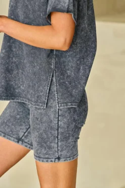 Online Dear-Lover Mineral Washed Oversized T Shirt and Shorts Set Black