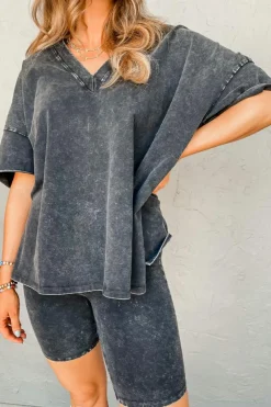 Online Dear-Lover Mineral Washed Oversized T Shirt and Shorts Set Black