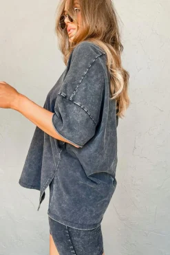 Online Dear-Lover Mineral Washed Oversized T Shirt and Shorts Set Black