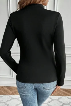 Hot Dear-Lover Mock Neck Thermal Lined Long Sleeve Tee Black