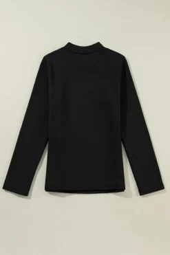 Hot Dear-Lover Mock Neck Thermal Lined Long Sleeve Tee Black