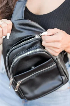 Outlet Dear-Lover Multi Compartment PU Leather Crossbody Bag Black