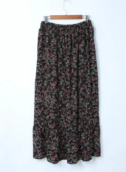 Best Dear-Lover Black Multicolor Floral Ruffled Crop Top and Maxi Skirt Set Black-2