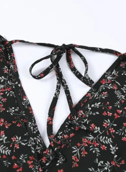 Best Dear-Lover Black Multicolor Floral Ruffled Crop Top and Maxi Skirt Set Black-2