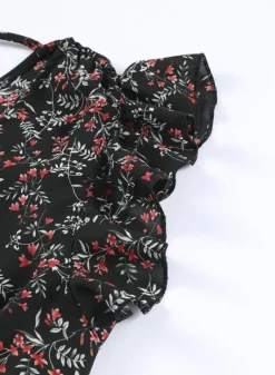 Best Dear-Lover Black Multicolor Floral Ruffled Crop Top and Maxi Skirt Set Black-2