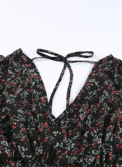 Best Dear-Lover Black Multicolor Floral Ruffled Crop Top and Maxi Skirt Set Black-2