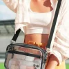 Fashion Dear-Lover Multi-Pocket Contrast Edge Detachable Strap Clear Shoulder Bag Black
