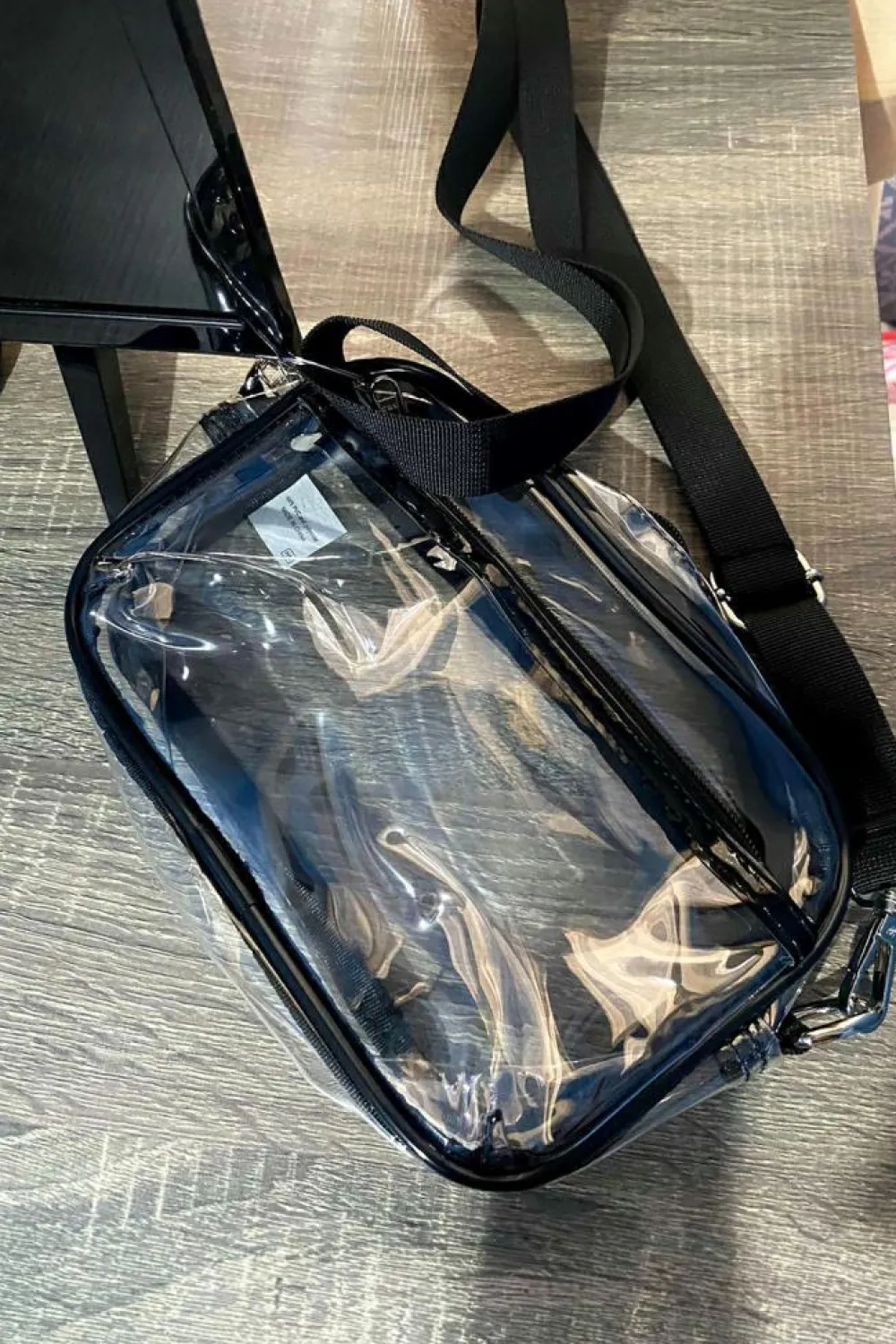 Fashion Dear-Lover Multi-Pocket Contrast Edge Detachable Strap Clear Shoulder Bag Black