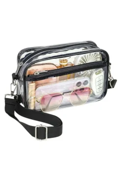 Fashion Dear-Lover Multi-Pocket Contrast Edge Detachable Strap Clear Shoulder Bag Black