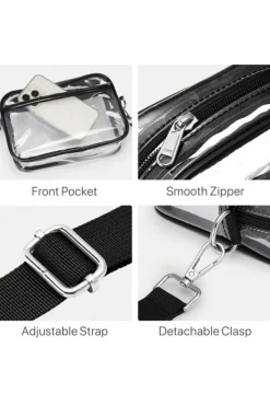 Fashion Dear-Lover Multi-Pocket Contrast Edge Detachable Strap Clear Shoulder Bag Black