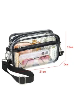 Fashion Dear-Lover Multi-Pocket Contrast Edge Detachable Strap Clear Shoulder Bag Black