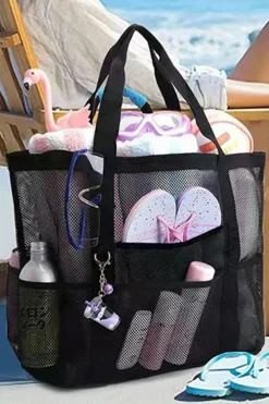 Hot Dear-Lover Multi-pocket Large Mesh Tote Bag Black