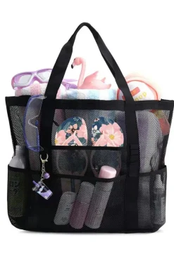 Hot Dear-Lover Multi-pocket Large Mesh Tote Bag Black