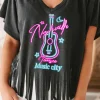 Outlet Dear-Lover Nashville Forever V Neck Fringed Graphic Tee Black