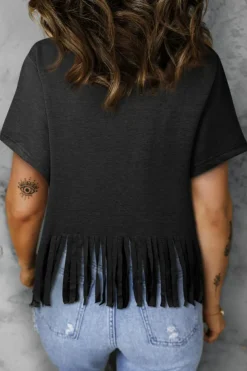 Outlet Dear-Lover Nashville Forever V Neck Fringed Graphic Tee Black
