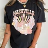 Fashion Dear-Lover Nashville Music City Guitar Angel Wing Graphic Tee Black