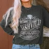 Clearance Dear-Lover NASHVILLE MUSIC CITY Corded Graphic Sweatshirt Black