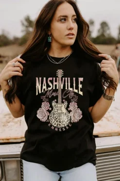 Best Dear-Lover Nashville Music City Leopard Guitar Graphic T Shirt Black