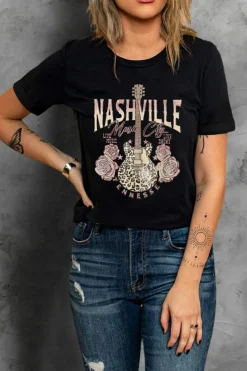 Best Dear-Lover Nashville Music City Leopard Guitar Graphic T Shirt Black