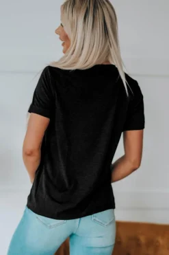 Hot Dear-Lover NASHVILLE Music City Graphic Print Short Sleeve Top Black
