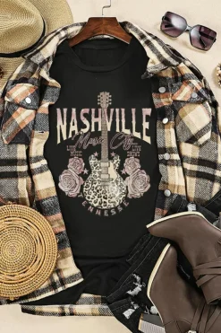Best Dear-Lover Nashville Music City Leopard Guitar Graphic T Shirt Black