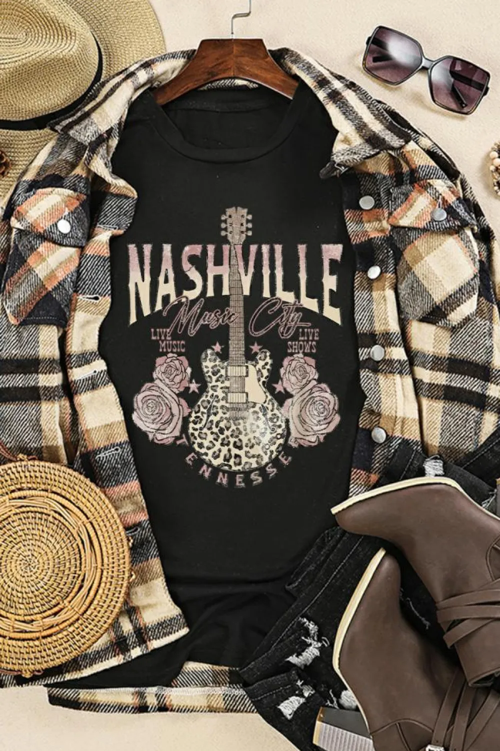 Best Dear-Lover Nashville Music City Leopard Guitar Graphic T Shirt Black