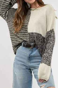 Sale Dear-Lover Neutral Colorblock Tie Back Sweater Black
