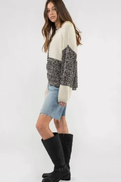 Sale Dear-Lover Neutral Colorblock Tie Back Sweater Black