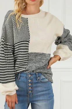 Sale Dear-Lover Neutral Colorblock Tie Back Sweater Black