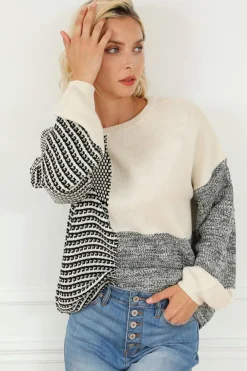Sale Dear-Lover Neutral Colorblock Tie Back Sweater Black