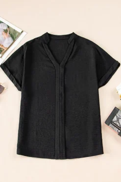 Outlet Dear-Lover Notched Neck Batwing Sleeve Lightweight Blouse Black