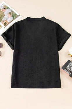 Outlet Dear-Lover Notched Neck Batwing Sleeve Lightweight Blouse Black