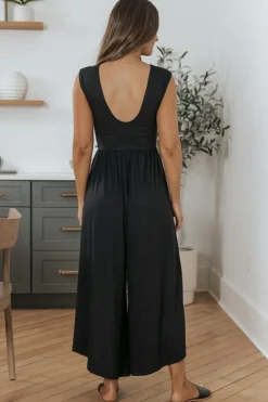 Discount Dear-Lover Open Back Wide Leg Jumpsuit Black
