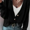 Clearance Dear-Lover Open Knit Drop Shoulder Sweater Cardigan Black