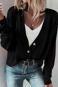 Clearance Dear-Lover Open Knit Drop Shoulder Sweater Cardigan Black