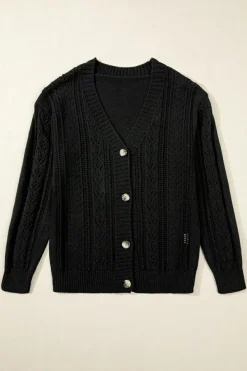 Clearance Dear-Lover Open Knit Drop Shoulder Sweater Cardigan Black