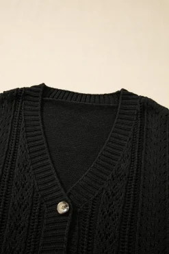 Clearance Dear-Lover Open Knit Drop Shoulder Sweater Cardigan Black