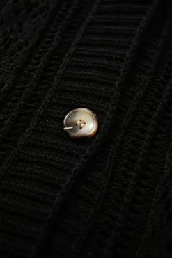 Clearance Dear-Lover Open Knit Drop Shoulder Sweater Cardigan Black