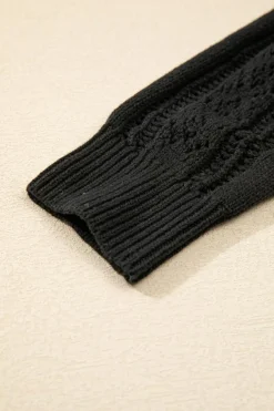 Clearance Dear-Lover Open Knit Drop Shoulder Sweater Cardigan Black