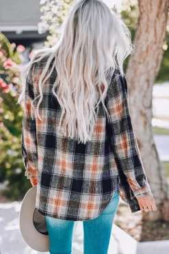 New Dear-Lover Oversize Rounded Hem Plaid Shacket with Slits Black