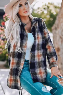 New Dear-Lover Oversize Rounded Hem Plaid Shacket with Slits Black