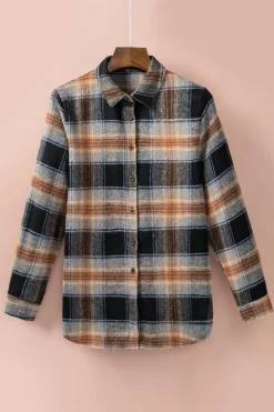 New Dear-Lover Oversize Rounded Hem Plaid Shacket with Slits Black