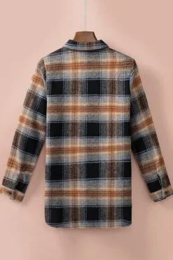 New Dear-Lover Oversize Rounded Hem Plaid Shacket with Slits Black
